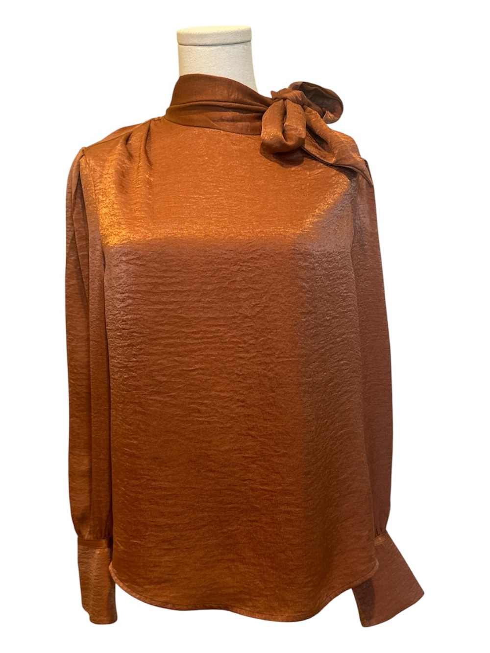 NWT Banana Republic Copper Satin Blouse with Tie on Neck. Size S.